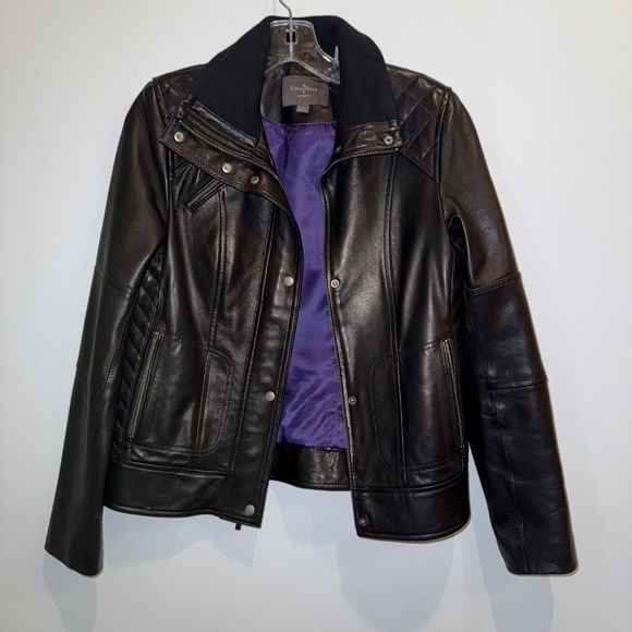 Cole Haan Genuine Leather Jacket Black - size small - Picture 3 of 16